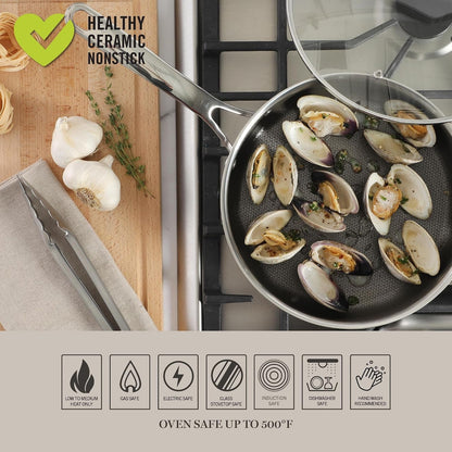 Badgley Hybrid Nonstick 10 Piece Triply Stainless Steel Pots and Pans Non-Toxic Kitchen Cookware Set - Laser Etched Perfect Sear Nonstick W/Stay Cool Handle Dishwasher & Induction Safe4