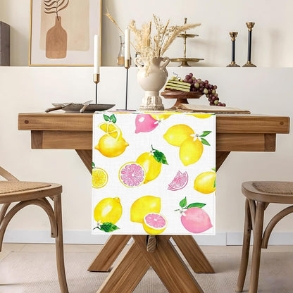 Pink Lemon Party Decorations Table Runner Summer Citrus Fruit Lemonade Theme Birthday Bridal Shower Home Kitchen Dining Room Table Decor2
