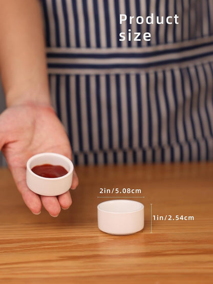 1 Oz Mini Porcelain Ramekins Set of 6 （White） | Set of 6 Mini Ramekins,30Ml,Ideal for Dips,Salsas,And Jams,Oven-Safe,Easy to Clean,Space-Saving Stackable Design,Ceramic2