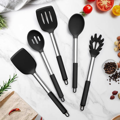 Cooking Utensils Set, 5 PCS Silicone Kitchen Utensils, Black7