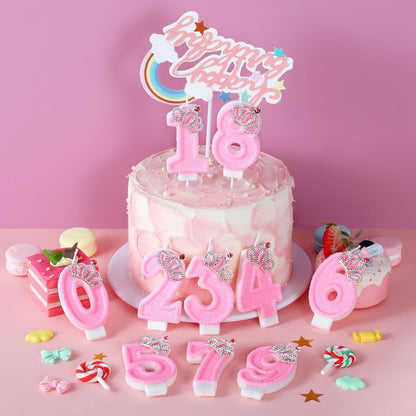 Pink Birthday Candle Crown Number 4 Candles Cake Candle,Pink Birthday Cake Topper Cupcake Decorations Party Decor for Girls and Women Anniversary Celebrations Supplies Favors5