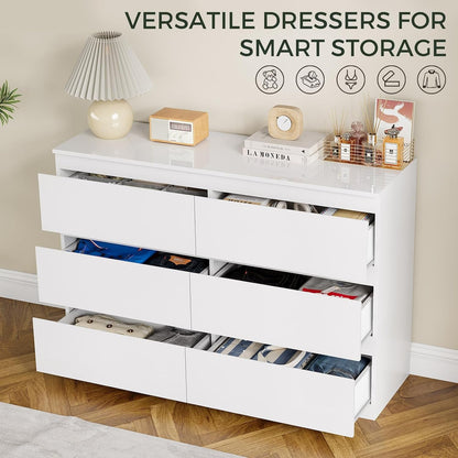 White Dresser for Bedroom Wood 6 Drawer Modern High Gloss4