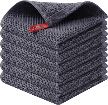 100% Cotton Waffle 6-Pack Kitchen Towels, 12" X 12", Dark Grey1