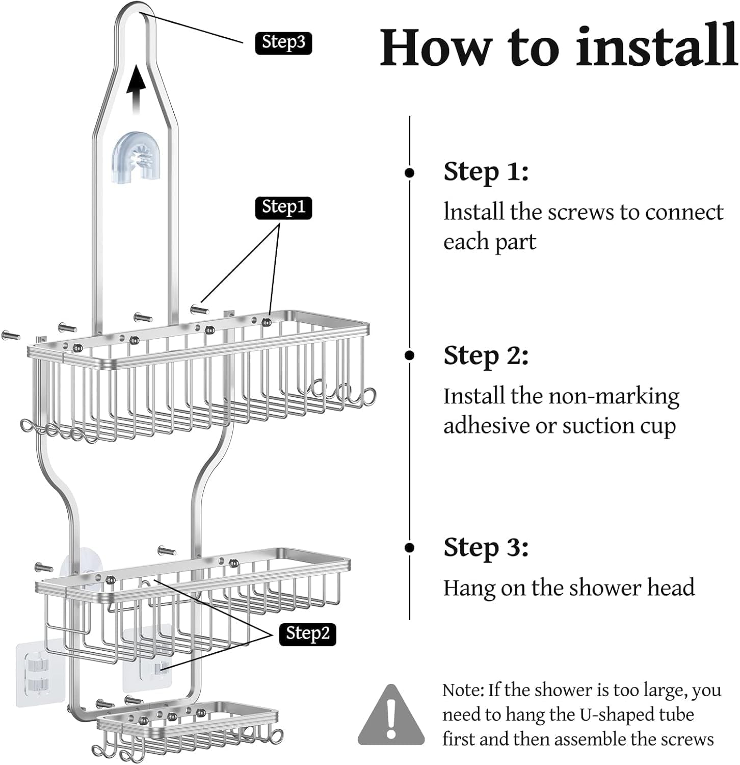never-rust-shower-caddy-hanging-aluminum-shower-racks-for-inside-shower-3-tier-shower-organizer-hanging-over-shower-head-with-hooks-and-soap-holder-silver