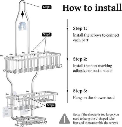 Never Rust Shower Caddy Hanging, Aluminum Shower Racks for inside Shower, 3-Tier Shower Organizer Hanging over Shower Head with Hooks and Soap Holder, Silver7