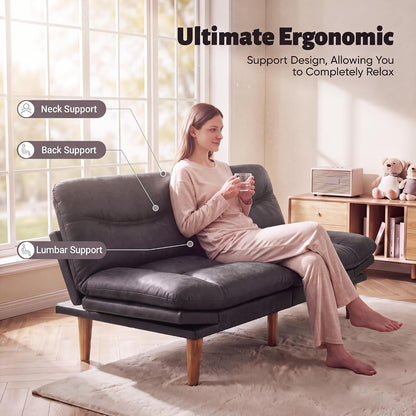 Futon Sofa Bed, 66'' Loveseat with Adjustable Armrest & Backrest5