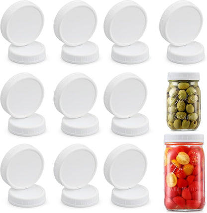 10 WIDE Mouth & 10 REGULAR Mouth Mason Jar Lids - 20 Pack Food Grade Plastic Mason Jar Caps for Ball, Kerr and More Canning Jars - Leakproof & Dishwasher Safe - White2