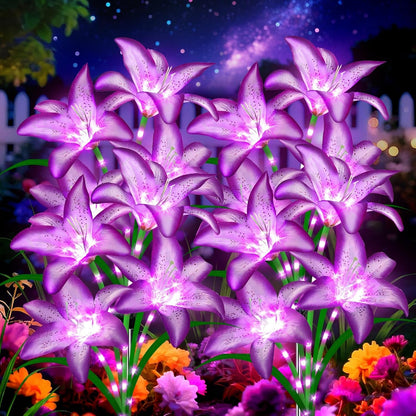 Solar Lights Outdoor, Gift for Women Mom Grandma Wife Daughter, 4 Pack 16 Solar Purple Lily Flower Lights Solar Flower Light Waterproof, outside Decor Stake Light for Landscape Yard Patio Lawn Garden1