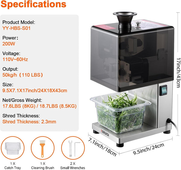 Electric Scallion Shredder, 200W Commecial Green Onion Slicer, Vegetable Spring Onion Shredder with 2.3Mm Shreds and Catch Tray for Chili Beans Garlic Shoots Celery, 110V, 110LBS/H Production9