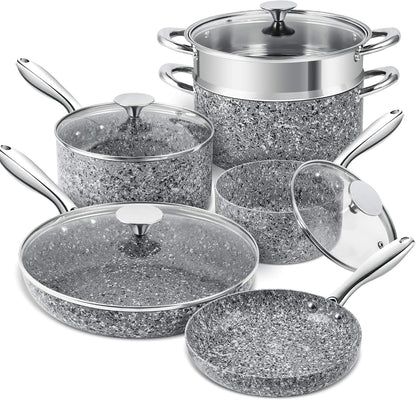 Stone Cookware Set 10 Piece, Ultra Nonstick Pots and Pans Set with Stone-Derived Coating, Kitchen Cookware Sets, Stone Cookware Sets, Granite Pots and Pans - 10 Piece1