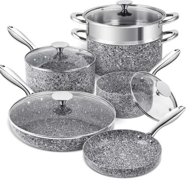 Stone Cookware Set 10 Piece, Ultra Nonstick Pots and Pans Set with Stone-Derived Coating, Kitchen Cookware Sets, Stone Cookware Sets, Granite Pots and Pans - 10 Piece1