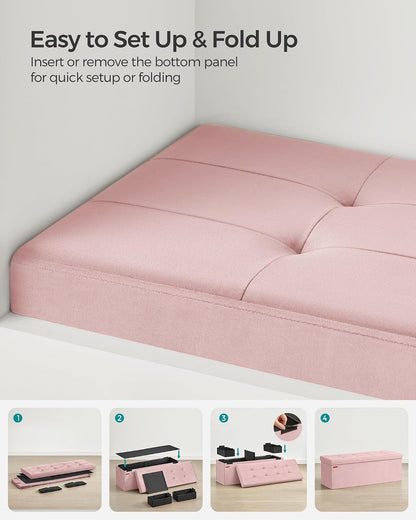 SONGMICS Mazie Collection - Storage Ottoman Bench, Foldable Foot Rest, 15 X 43 X 15 Inches, End of Bed Bench, Storage Chest, Load 660 Lb, Living Room, Bedroom, Entryway, Jelly Pink ULSF277R017
