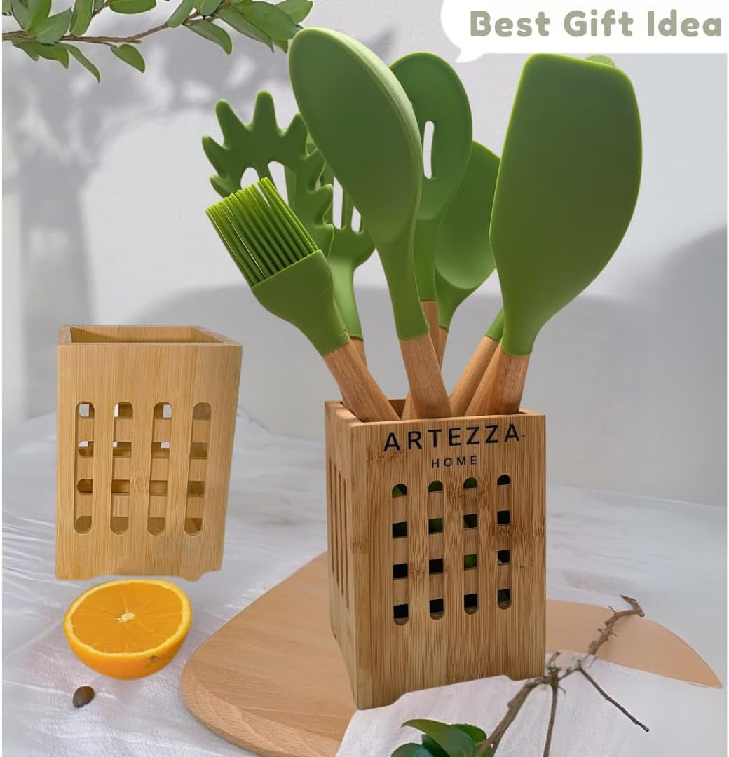 green-silicone-kitchen-utensil-set-10-piece-cooking-tools-with-wooden-handles-ventilated-bamboo-holder-heat-resistant-silicone-nonstick-safe-bpa-free-kitchen-gadgets-set-sage-green