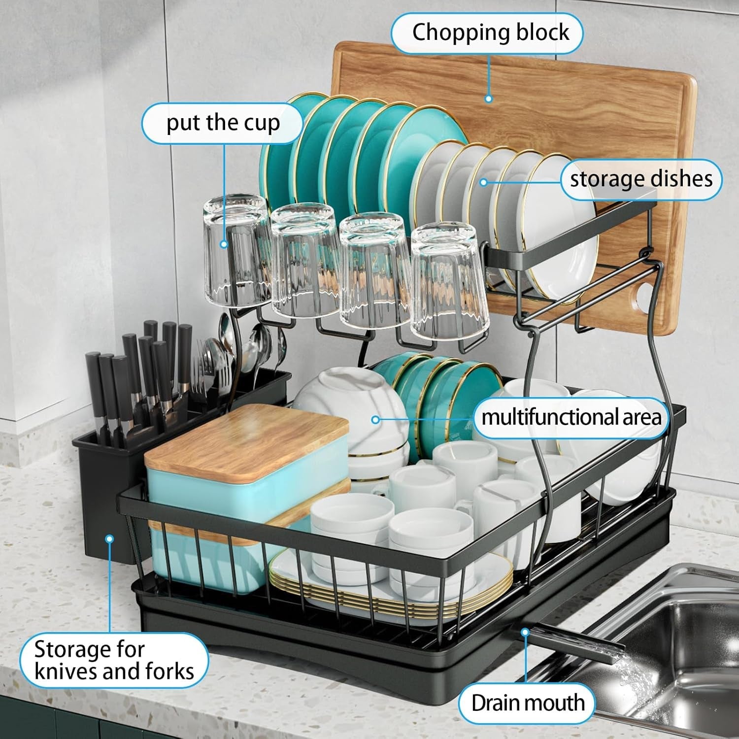 2-tier-large-dish-drying-rack-for-kitchen-counter-black