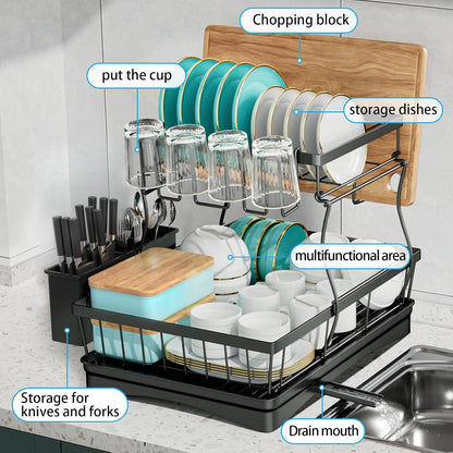 2-Tier Large Dish Drying Rack for Kitchen Counter, Black5