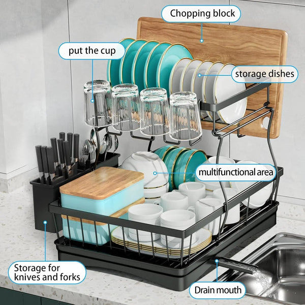2-Tier Large Dish Drying Rack for Kitchen Counter, Black5