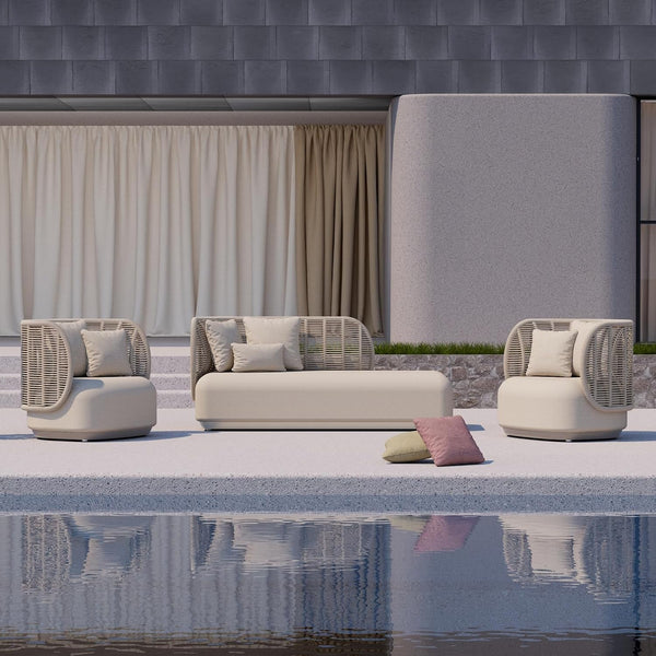 3 Pieces Outdoor Patio Furniture Set Modern Conversation Sofa Set Beige2