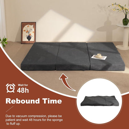6-Inch Tri-Fold Foldable Mattress, Folding Sofa Bed with Removable Washable Cover, Portable Futon Mattress Full Size Floor Guest Mat with Non-Slip Bottom & Carry Handles for Camping (Grey, Queen)7