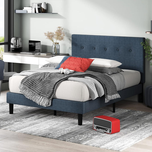 Omkaram Upholstered Platform Bed Frame, Mattress Foundation, Wood Slat Support, No Box Spring Needed, Easy Assembly, Queen3