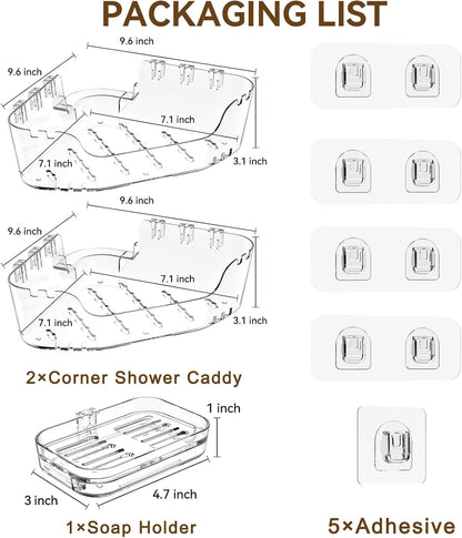Corner Shower Caddy 3 Pack Clear Acrylic Bathroom Organizer Caddy6