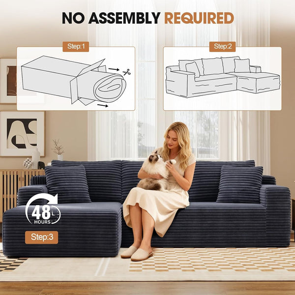 94.5" L-Shaped Minimalist Boneless Sofa for Living Room (Dark Grey, Left)9