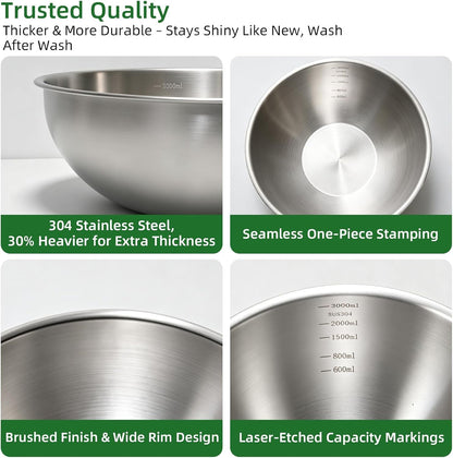 Stainless Steel Mixing Bowls Set, 3-Piece, Thicker-Gauge, Stackable3