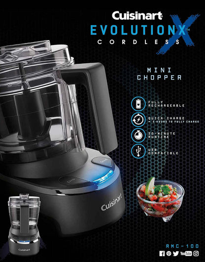 Mini Food Processor & Chopper, Small Stand Mixer for Vegetables, Meats & More, 4 Cup, Electric, Black, RMC-1005