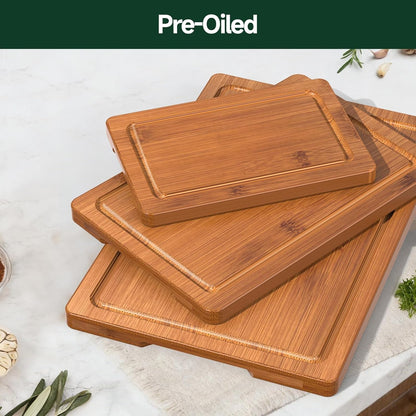 3-Piece Set Deep-Carbonized Bamboo Cutting Board for Kitchen, Carbonized | Crack-Resistant Wood Chopping Boards with Deep Juice Grooves, Pre-Oiled Butcher Block for Meat, Vegetables & Cheese6