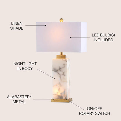 Elizabeth Alabaster Nightlight Lamp 27.5", White/Gold Painting3