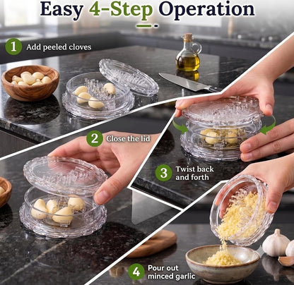 2Pcmanual Garlic Twister,Manual Garlic Crusher and Mincer, Transparent Twisting Garlic Chopper Tool, Multi-Functional Handheld Grinder for Ginger, Nuts, Herbs and Spices, Easy to Clean Kitchen Gadget3