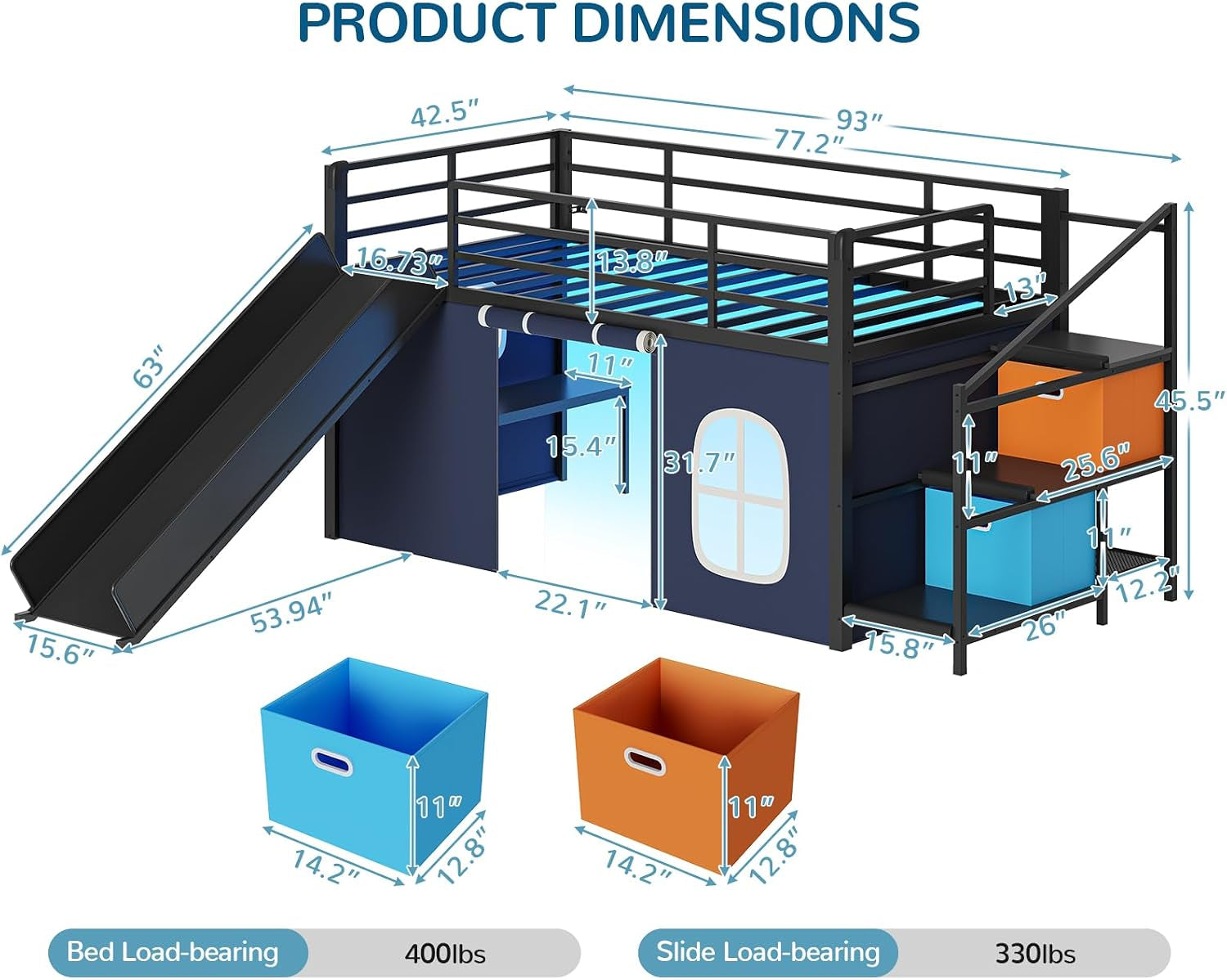twin-low-loft-bed-with-slide-and-safety-staircase-2-storage-drawers-kids-twin-size-loft-bed-with-led-lights-under-bed-play-tent-built-in-desk-metal-loft-bed-with-safety-guardrail-black-and-blue