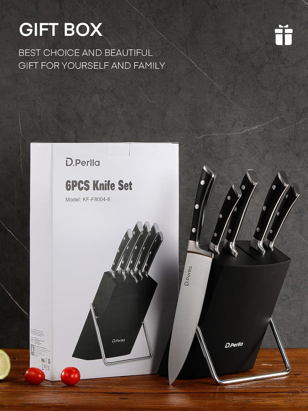 Knife Set,  6 Pieces Small Kitchen Knife Set with Block, German Stainless Steel Knives Set, Sharp Chef Knife Block Set, Black8