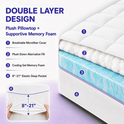 Twin XL Mattress Topper for College Dorm Room Essentials, 3 Inch Dual Layer Memory Foam with Plush Pillow Top, Extra Long Dorm Bed Topper for Back Pain Relief and Comfortable Sleep4