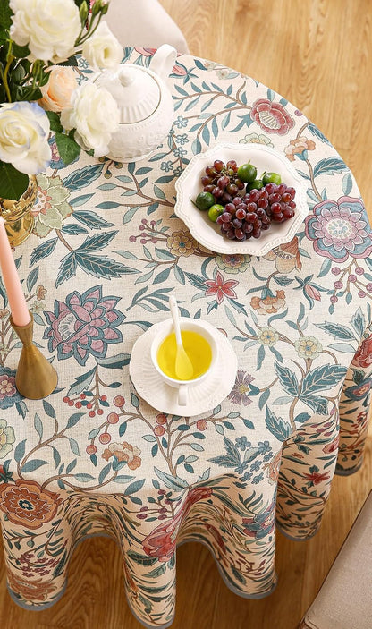 Vintage Linen round Tablecloth,Diameter 55"-Flowershadow A8