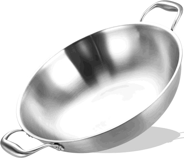 14.5-Inch Stainless Steel Wok | Jumbo Cooker | Dual Handles | Large | Uncoated Tri-Ply Stir Fry Pan | Everyday Cooking Wok for Induction | Flat Bottom | PFOA-FREE | 6-8 Servings ﻿1
