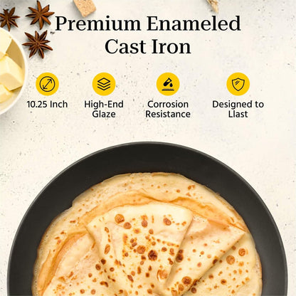 10.25 Inch Lightweight Enameled Cast Iron Frying Pan - Toxin-Free - Oven Safe up to 500° F or on Stovetop - Cast Iron Skillet for Cook, Bake - Antique White3