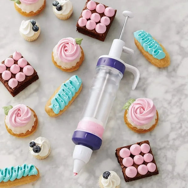 Dessert Decorator Piping Kit, Plunger-Style Tool | Plunger-Style Decorator Includes Couplers, Fill Tip & 4 Decorating Tips, Perfect for Filling, Frosting & Decorating Treats4