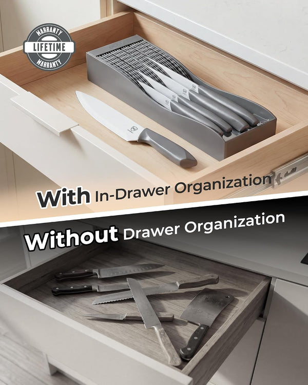 In-Drawer Kitchen Knife Set, Space-Saving Cutlery and Kitchen Organizer, Includes Chef, Bread, Santoku, Utility and Paring Knives, 6-Piece Knives Sets, Gray4