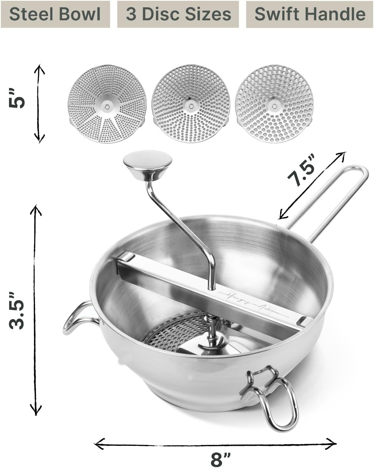hungry-artisan-stainless-steel-food-mill-for-tomato-sauce-canning-3-interchangeable-discs-ergonomic-rotary-hand-crank-for-applesauce-baby-food-mashed-potatoes-purees
