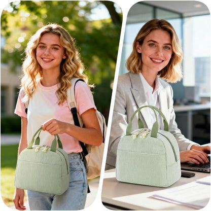Lunch Box for Women Cute Lunch Bag Reusable Insulated Lunch Bags Large Capacity Lunchbox Cooler for Work Picnic or Travel Gifts (A Sage Green White Stripes, 10 X 7.5 X 8 Inches)2