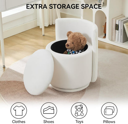 Velvet Vanity Chair with Storage, 360° Swivel Makeup Chair with Wave Back, No Assembly Small Accent Stool for Bedroom, Dressing, Living Room, White5