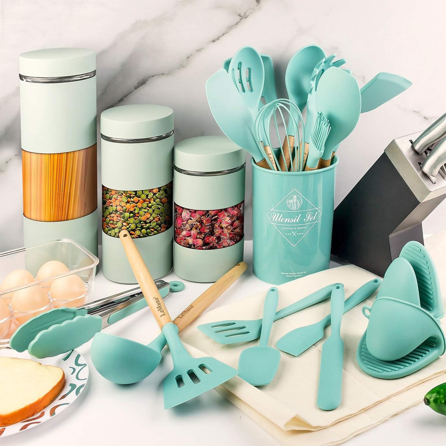 cooking-utensils-set-18pcs-kitchen-silicone-utensils-heat-resistant-non-toxic-bpa-free-with-holder-wooden-handle-home-essential-accessories-tealturquoise