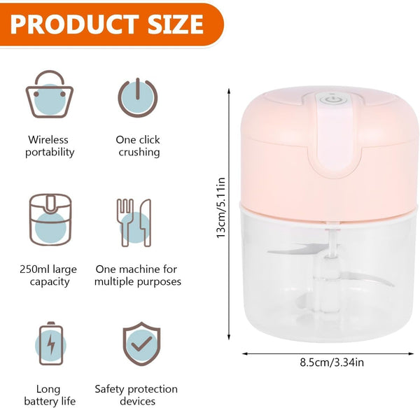 Mini Food Processor Garlic Chopper, 3 Blades Electric Veggie Vegetable Chopper, Garlic Slicer Chopper Vegetable Cutter Meat Garlic Mincer, 250Ml Portable Small USB Chopper for Chili Onion Fruit Meat3