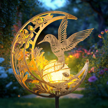 Solar Hummingbird Garden Gifts for Mom/Grandma/Women,Lights Outdoor Decor - Moon & Bird Solagardenlights Waterproof, Auto On/Off Pathway Lighting for Yard/Lawn/Patio,Thanksgiving Day1
