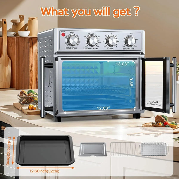 Plumchef 27.5 Quart Extra Large 6 Slices Air Fryer Convection Toaster Oven, French Door, 1700W, Multifunction Oven for Air Fryer, Toast, Grill, Defrost, Bake (Stainless Steel)3