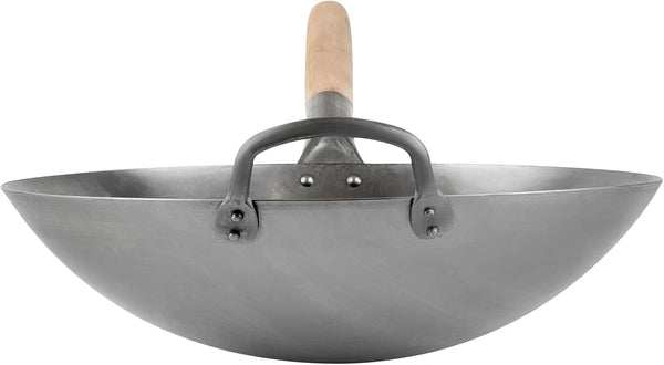 Carbon Steel Wok 1 Pack of 14 Inch Heavy-Duty Stir Fry Pan Silver Hand Hammered Wok Efficient Maneuvering Steel Helper Handle Uniform Heat Distribution Asian Cooking14
