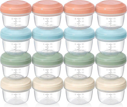 [16 Pack] 4 Oz Small Containers with Lids, Reusable Plastic Jars for Snack and Puree, Salad Dressing Container to Go, Deli Containers, Freezer Baby Food Containers, Dishwasher Safe, BPA Free1