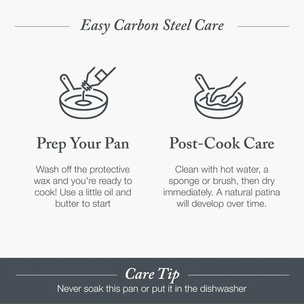 12" Pre-Seasoned Carbon Steel Frying Pan Skillet | Natural Nonstick with Use, Induction & All Stovetop Suitable, Grill & Campfire Safe, Even Heating, Indoor/Outdoor Use3