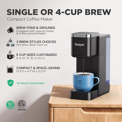 Single Serve Coffee Maker for K Cups and Grounds with 3 Brew Styles | 40Oz Removable Water Tank, 6 to 24Oz Brew Size, Compact Design, Fits 7.3" Travel Mug, for Home, Rvs and Office, K330IC, Black2