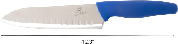 French Culinary Institute Premium 7-Inch Santoku Knife with Blade Protector, Blue3
